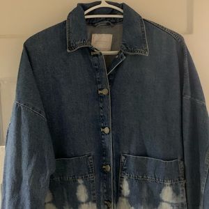 Zara Oversized Denim Tie Dye Distressed Shirt Overshirt jean shirt size large